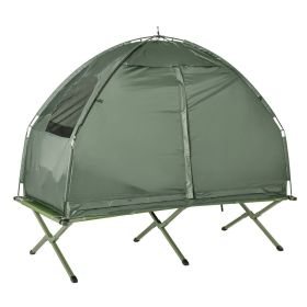 Outsunny Folding Camping Cot for Adults All-in-One Elevated Tent with Sleeping Bag Thick Air Mattress Portable Single Bed