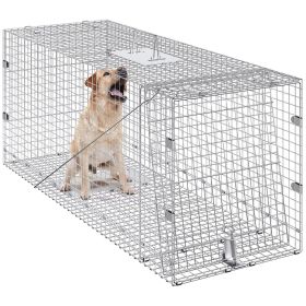 VEVOR Live Animal Cage Trap, 50" x 20" x 26" Humane Cat Trap Galvanized Iron, Folding Animal Trap with Handle for Stray Dogs, Armadillos, Raccoon