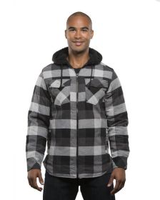 Burnside B8620 Men's Hooded Flannel Jacket (Color: BLACK/ GREY, size: L)