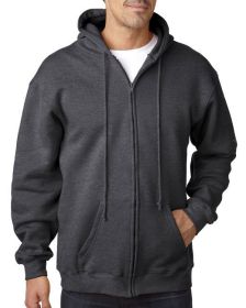 Bayside BA900 Adult 9.5oz., 80% cotton/20% polyester Full-Zip Hooded Sweatshirt (Color: CHARCOAL HTHR, size: S)